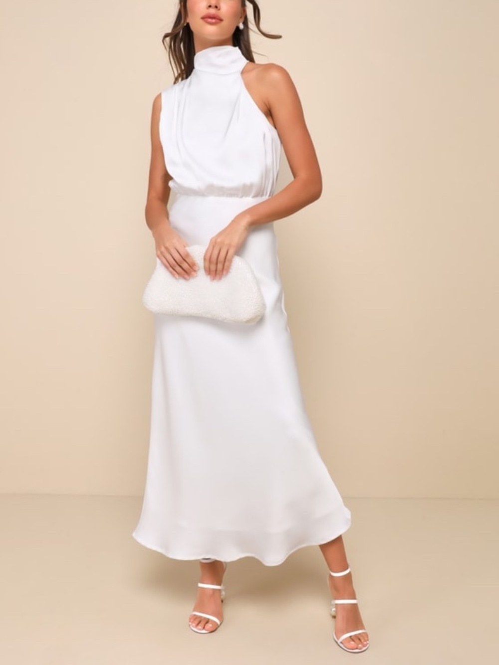 Lulus Distinctive Charm White Satin Asymmetrical Midi Dress - Size S
